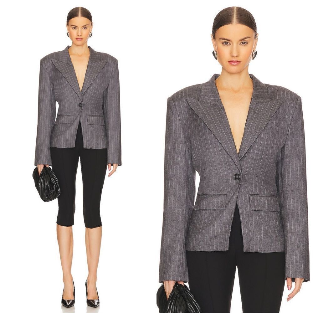 NWT L'Academie Carmen Blazer in Grey Pinstripe
